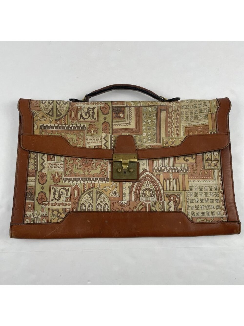 I.Magnin Michael Scott Leather Briefcase Tapestry Look Steerhide Bag Key Vintage